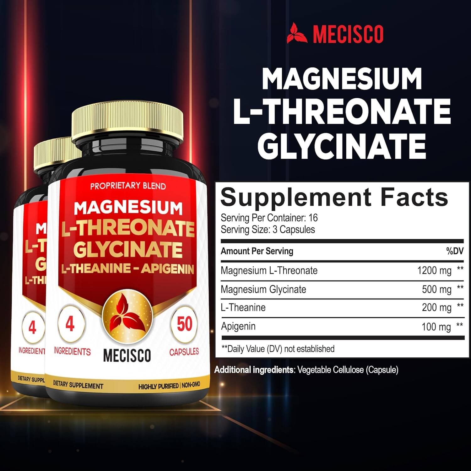 2000mg Magnesium L Threonate Supplement Capsules with Magnesium Glycinate, L - Theanine, Apigenin - Alkaline World