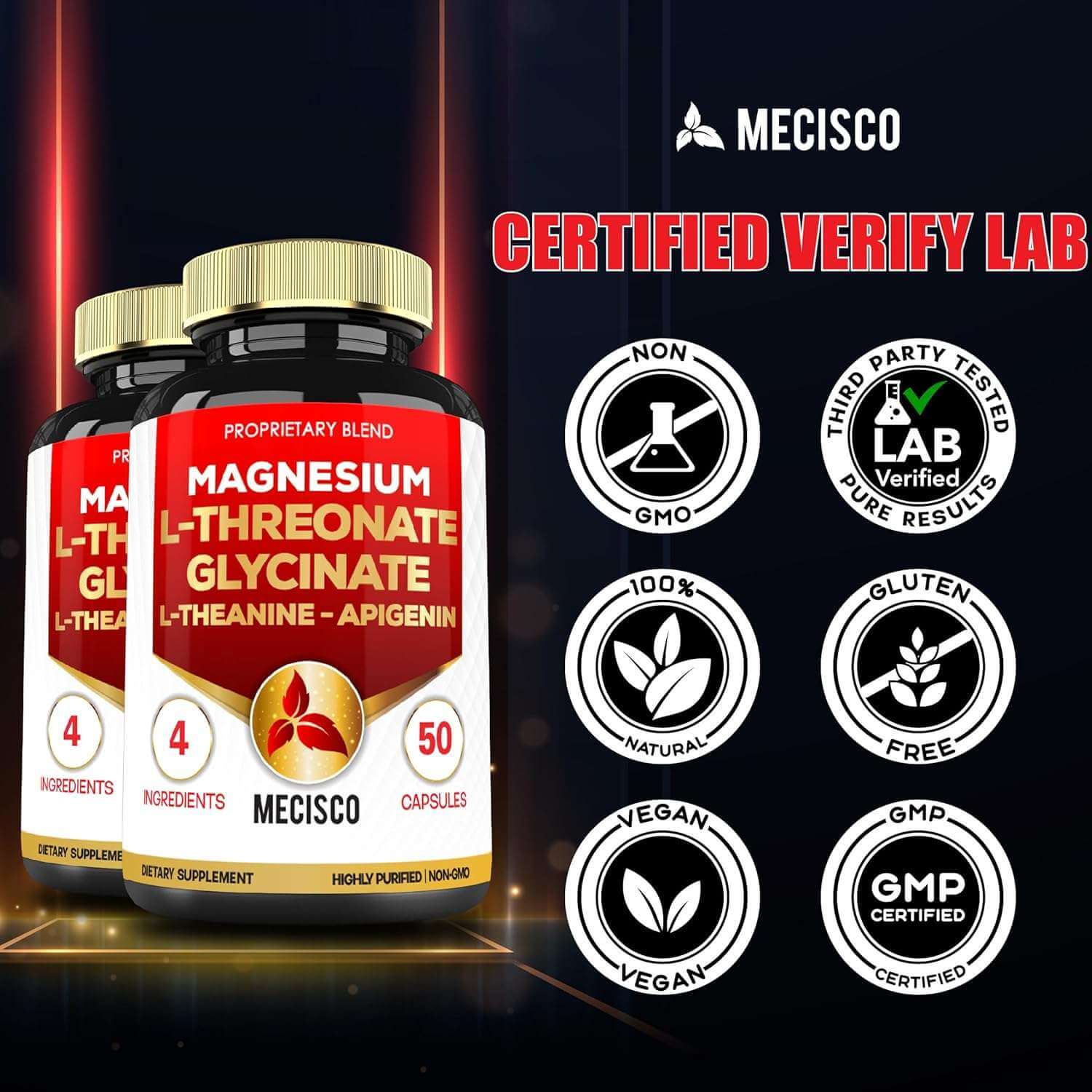 2000mg Magnesium L Threonate Supplement Capsules with Magnesium Glycinate, L - Theanine, Apigenin - Alkaline World