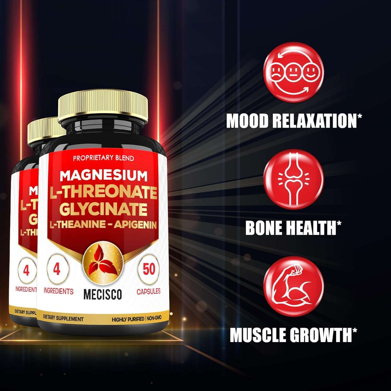 2000mg Magnesium L Threonate Supplement Capsules with Magnesium Glycinate, L - Theanine, Apigenin - Alkaline World