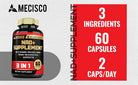 Mecisco 3in1 NAD+ supplement bottle with label showing Nicotinamide Riboside, Trans Resveratrol, and Quercetin for health support