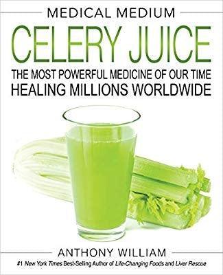 Medical Medium Celery Juice bottle from the Medical Medium brand, showcasing fresh celery juice in a clear glass bottle.