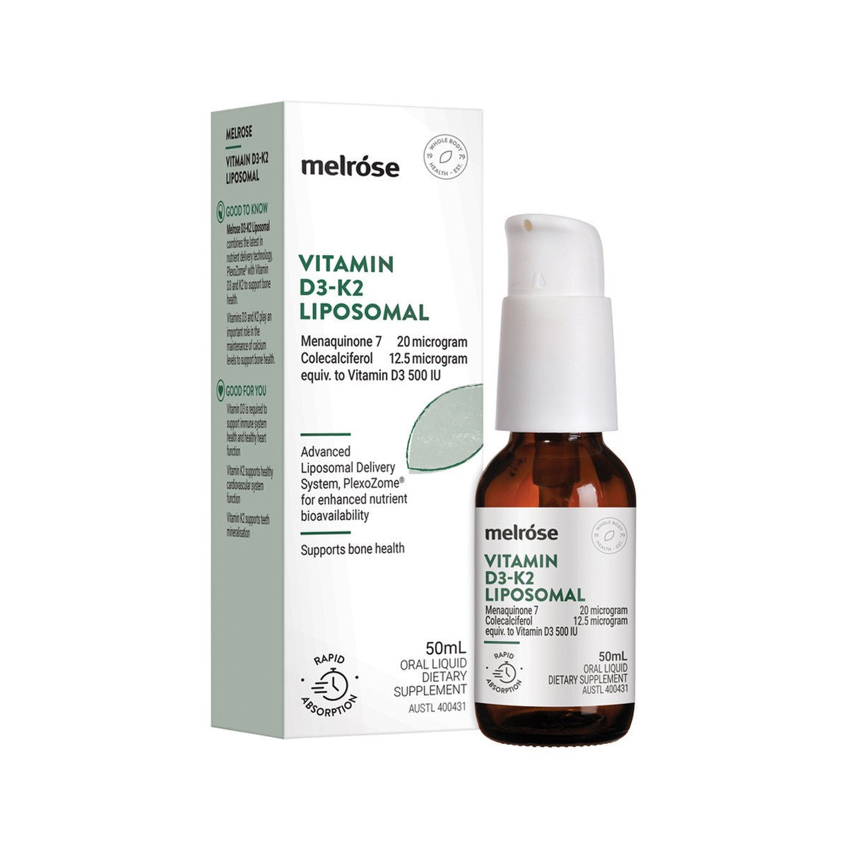 Melrose Liposomal Vitamin D3 - K2 Oral Liquid 50ml - Alkaline World