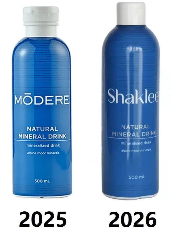 Modere Natural Mineral Drink 500ml bottle with clear label featuring natural mineral water branding and transparent liquid inside.