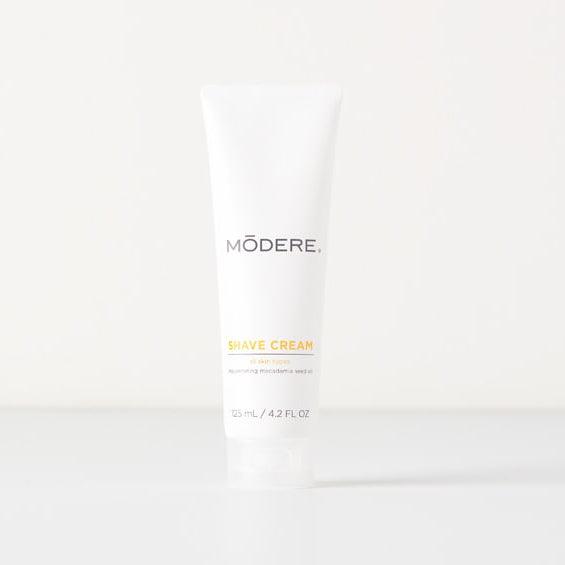 Modere Shave Gel in 125ml bottle, translucent gel with blue label, designed for smooth shaving and skin comfort.