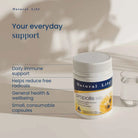 Natural Life Propolis 500mg capsules, 60-count, showing the supplement bottle with label details and capsules inside.
