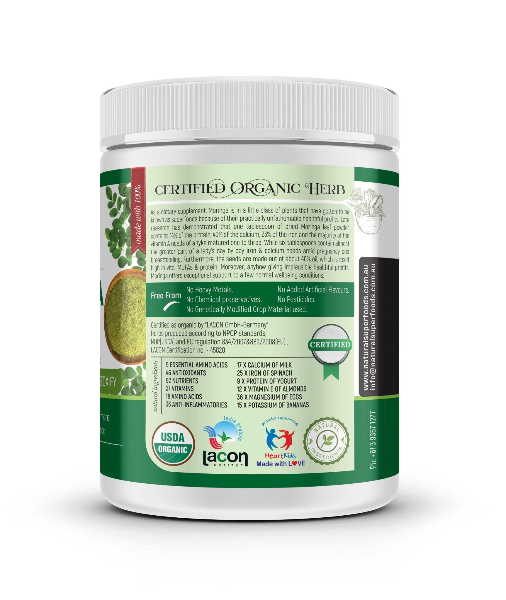 Natural Superfoods Organic Moringa 200g - Alkaline World