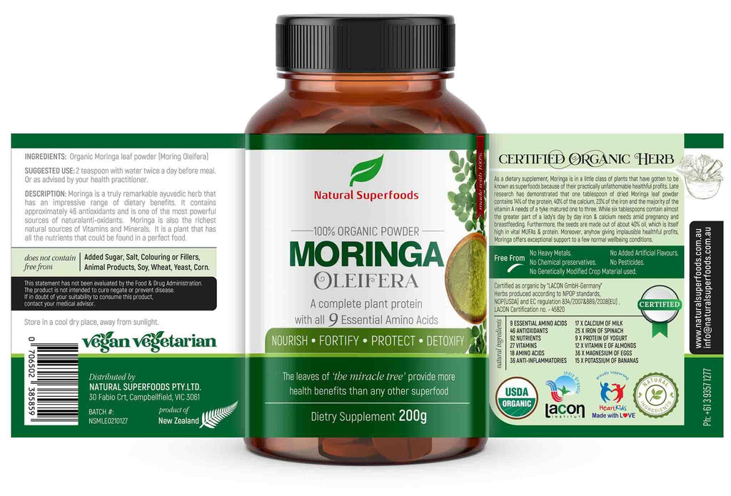 Natural Superfoods Organic Moringa 60 Caps - Alkaline World