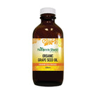 Bottle of Nature's Shield Organic Grape Seed Oil 200ml, clear glass container with a label, on a neutral background.