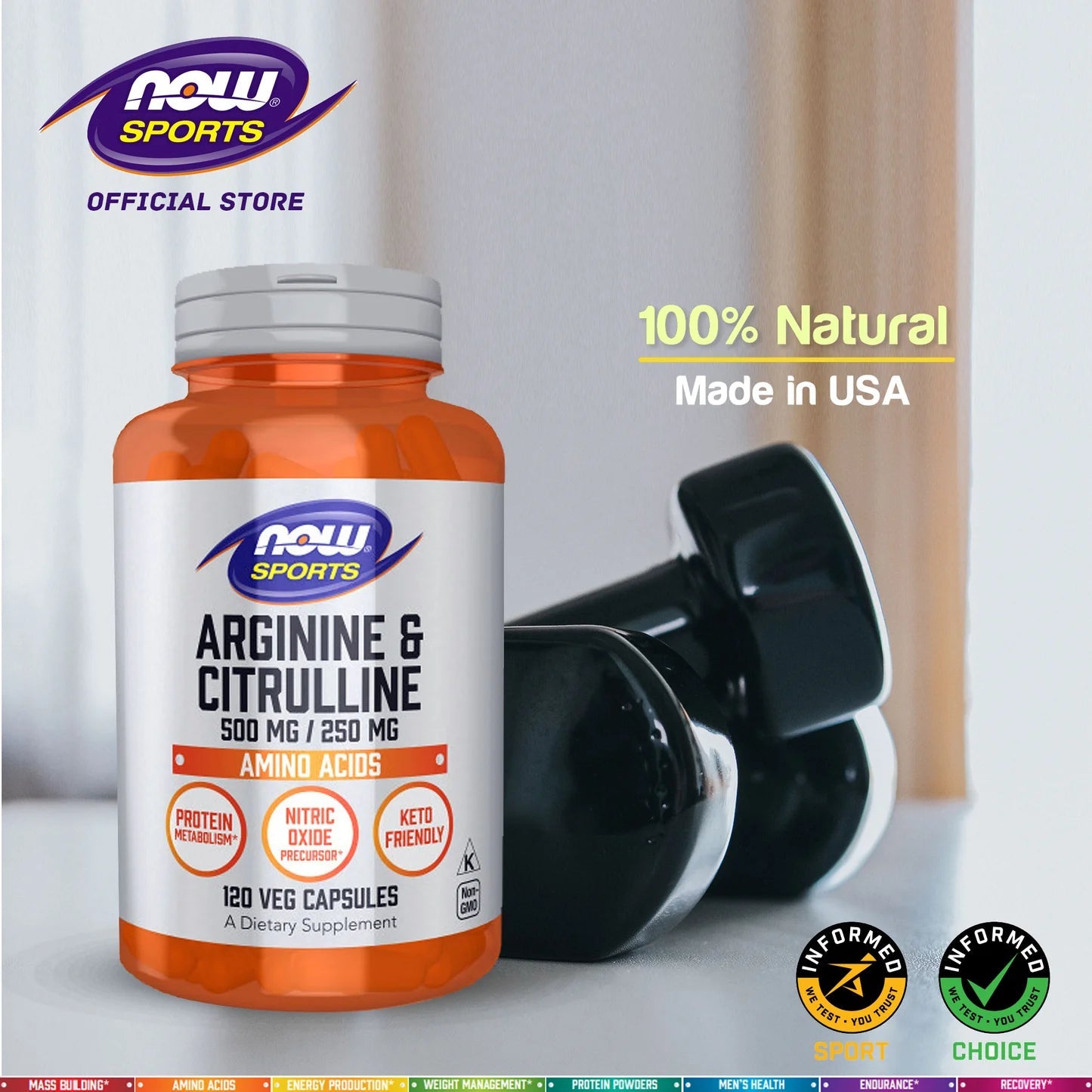 NOW Foods Arginine & Citrulline 500 mg/ 250 mg, 120 Veg Capsules - Alkaline World