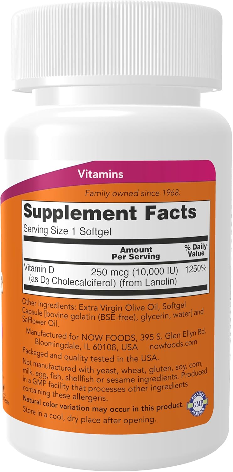 NOW Foods Vitamin D - 3 10,000 IU 120 Softgels - Alkaline World