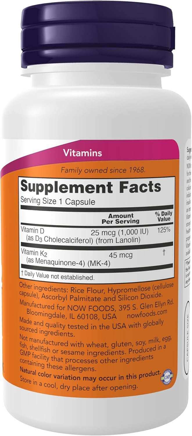 NOW Foods Vitamin D - 3 & K - 2 1000IU/45mcg - 120 V Caps - Alkaline World
