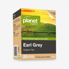 Box of Planet Organic Earl Grey Tea bags with 25 certified organic Earl Grey tea bags in natural packaging.