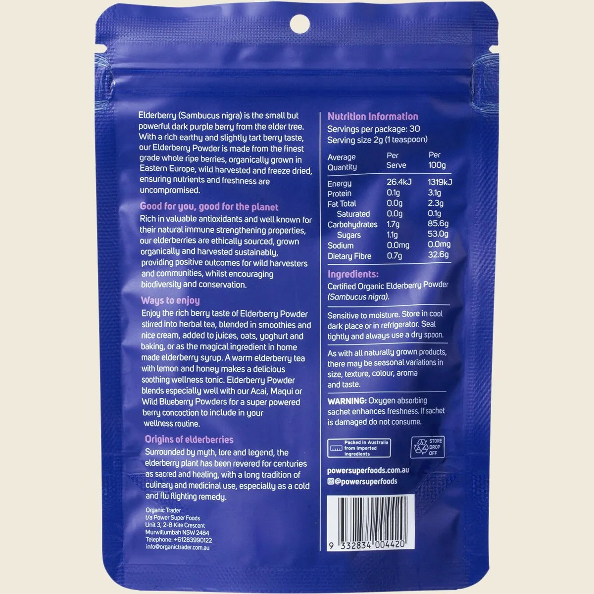 Power Super Foods Elderberry Powder Certified Organic 60g - Alkaline World