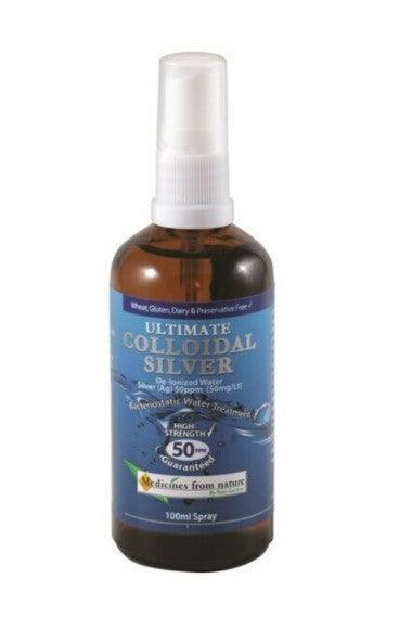 Ross Gardiner Ultimate Colloidal Silver spray bottle, 100ml, containing 50ppm colloidal silver for natural antimicrobial use.