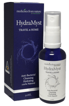 HydraMyst Anti-Bacterial Colloidal Silver spray by Ross Gardner in a 50ml bottle, used for travel and home antibacterial needs.