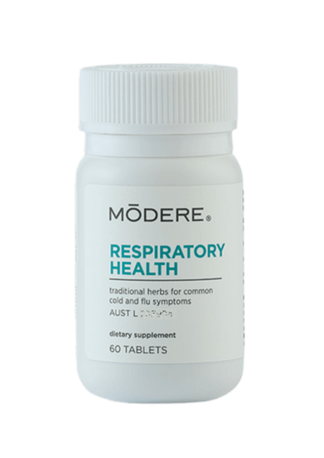 Modere Respiratory Health 60-count bottle with capsules, showcasing packaging and product label.
