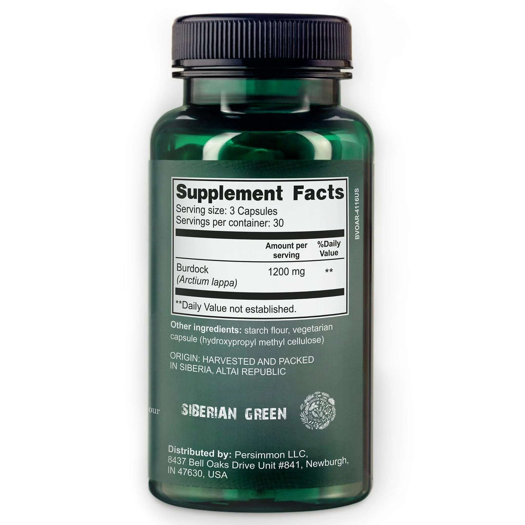 Siberian Green Siberian Wild Burdock Root Capsules, 1200mg, 90 capsules, herbal supplement with natural burdock root imagery