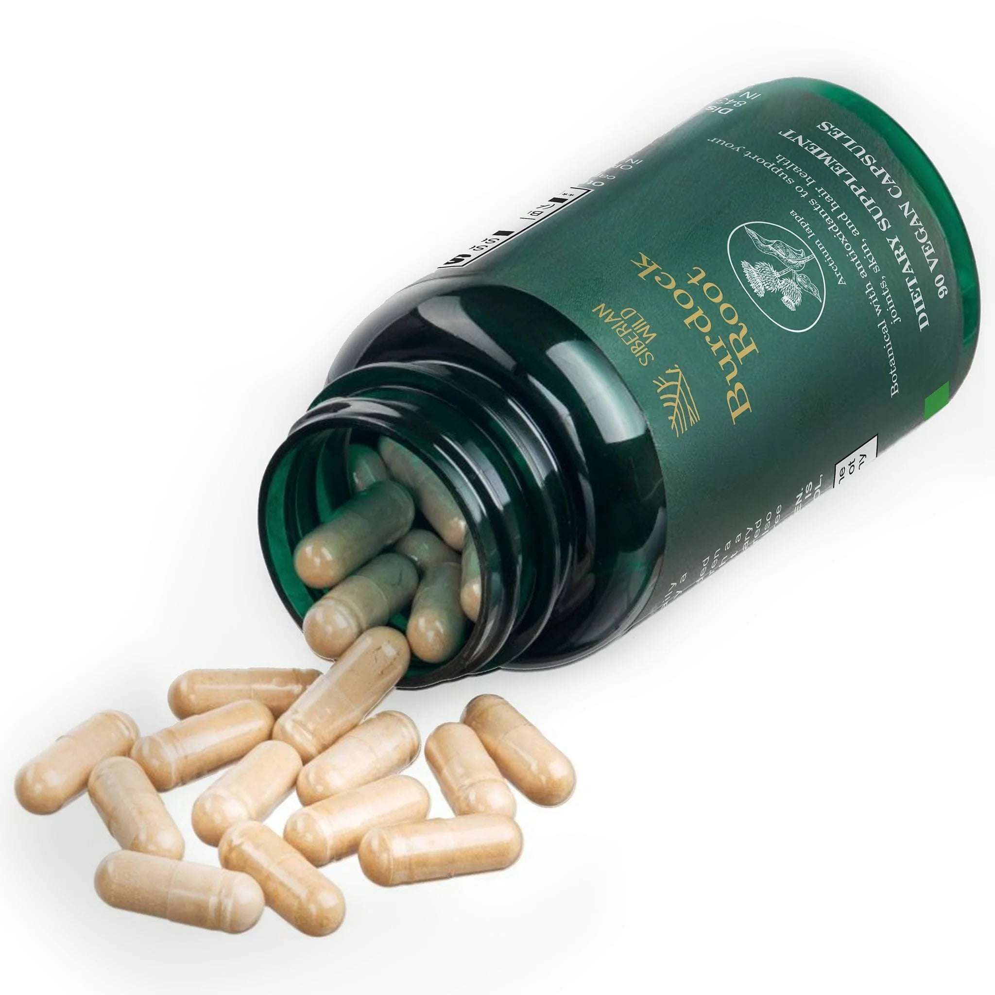 Siberian Green Siberian Wild Burdock Root Capsules, 1200mg, 90 softgel capsules, herbal supplement for detox and skin health