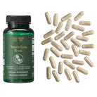 Siberian Green Siberian Wild Dandelion Root Capsules 1500mg vegan liver support supplement, showing capsules in a clear container.