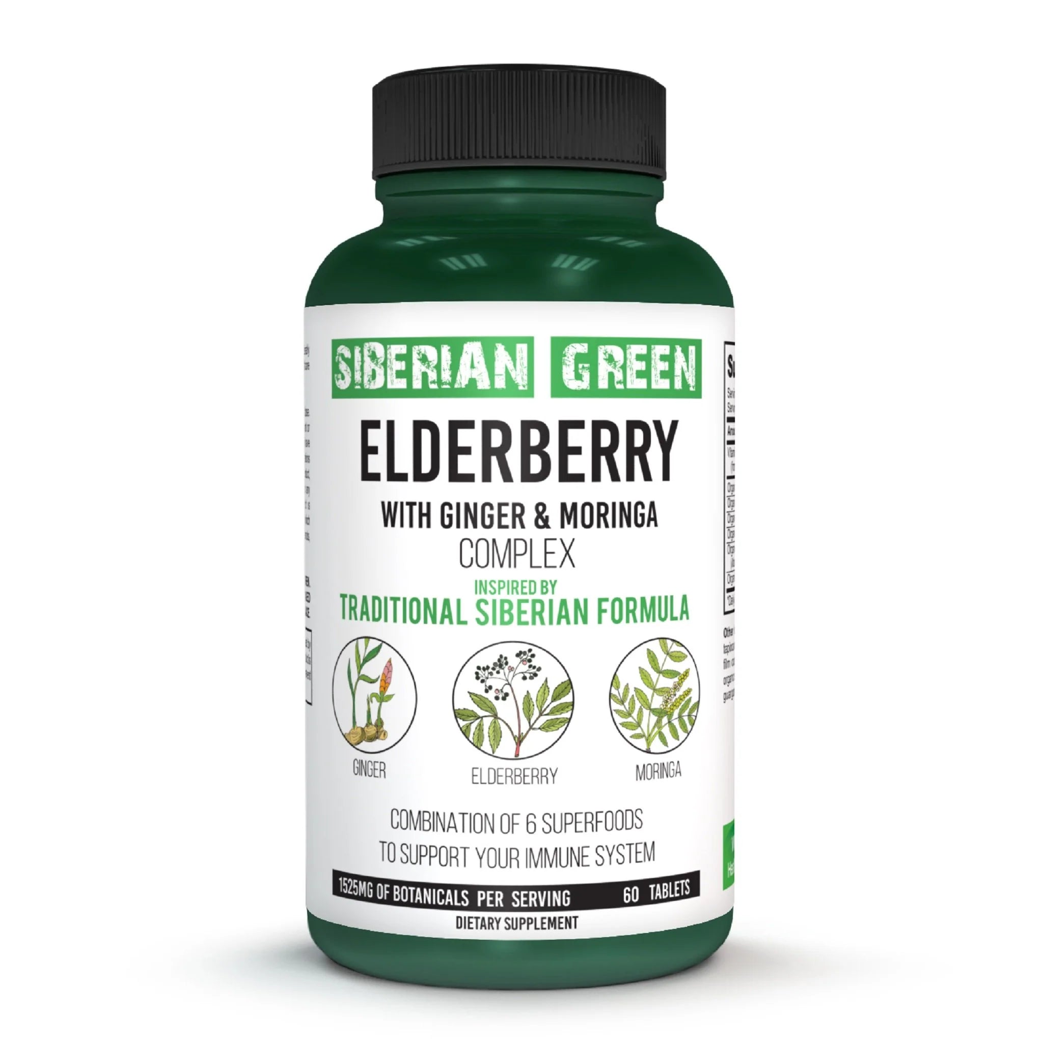 Siberian Green Elderberry with Ginger & Moringa Complex - 60 Tablets - Alkaline World