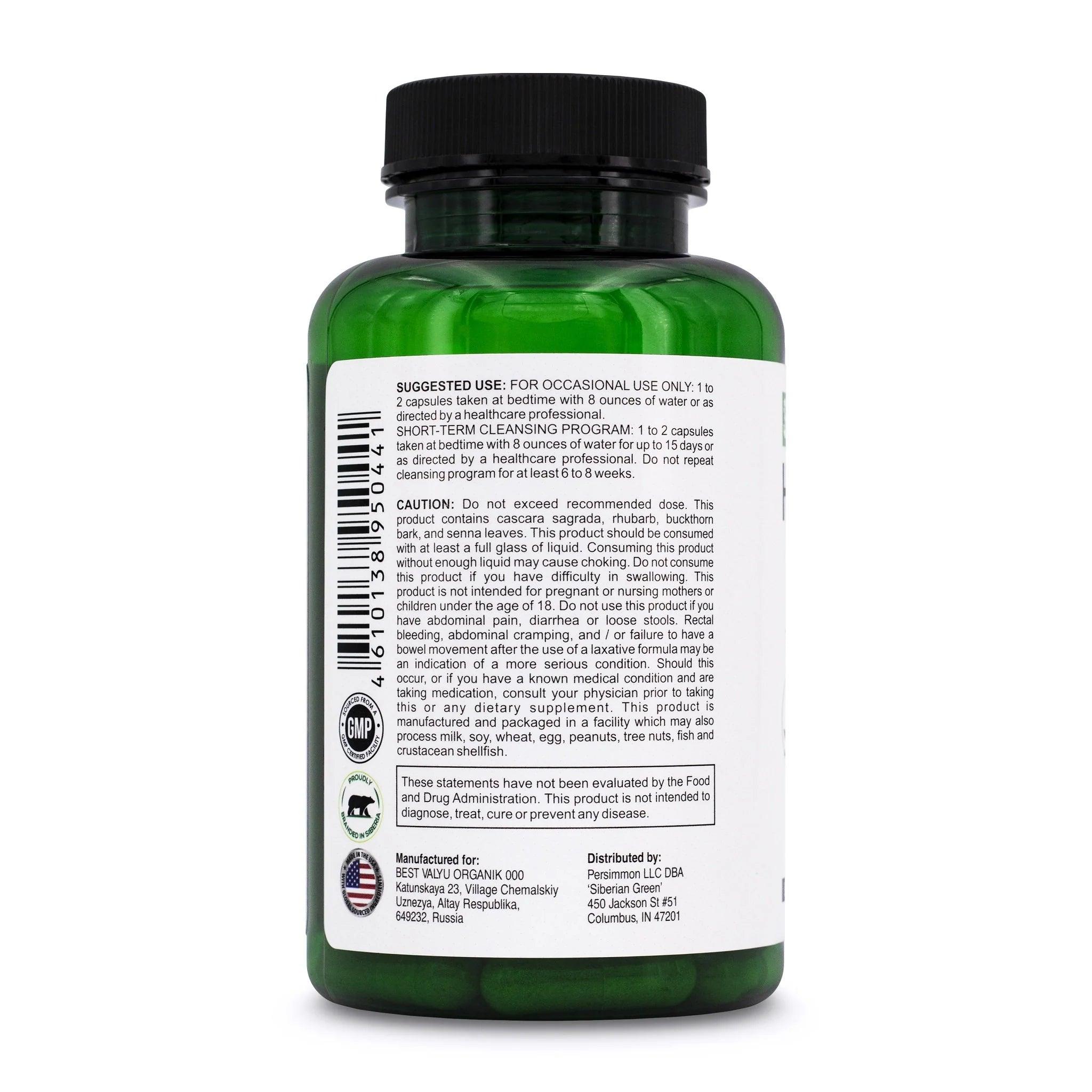 Siberian Green Herbal Colon Detox with Senna Buckthorn Prune Fruit 90 Capsules - Alkaline World