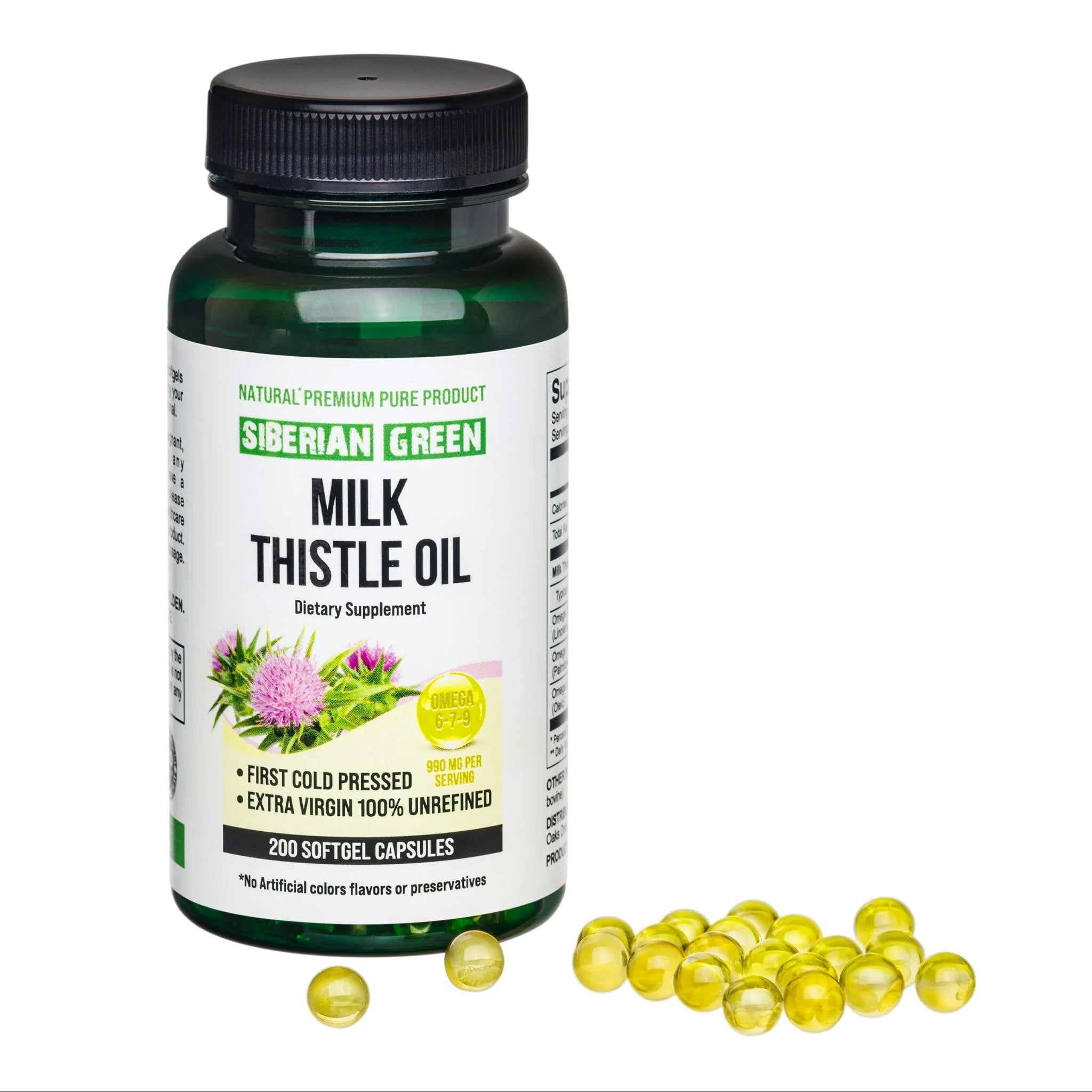 Siberian Green Milk Thistle Oil Capsules 200 Softgels Wild Harvested - Alkaline World