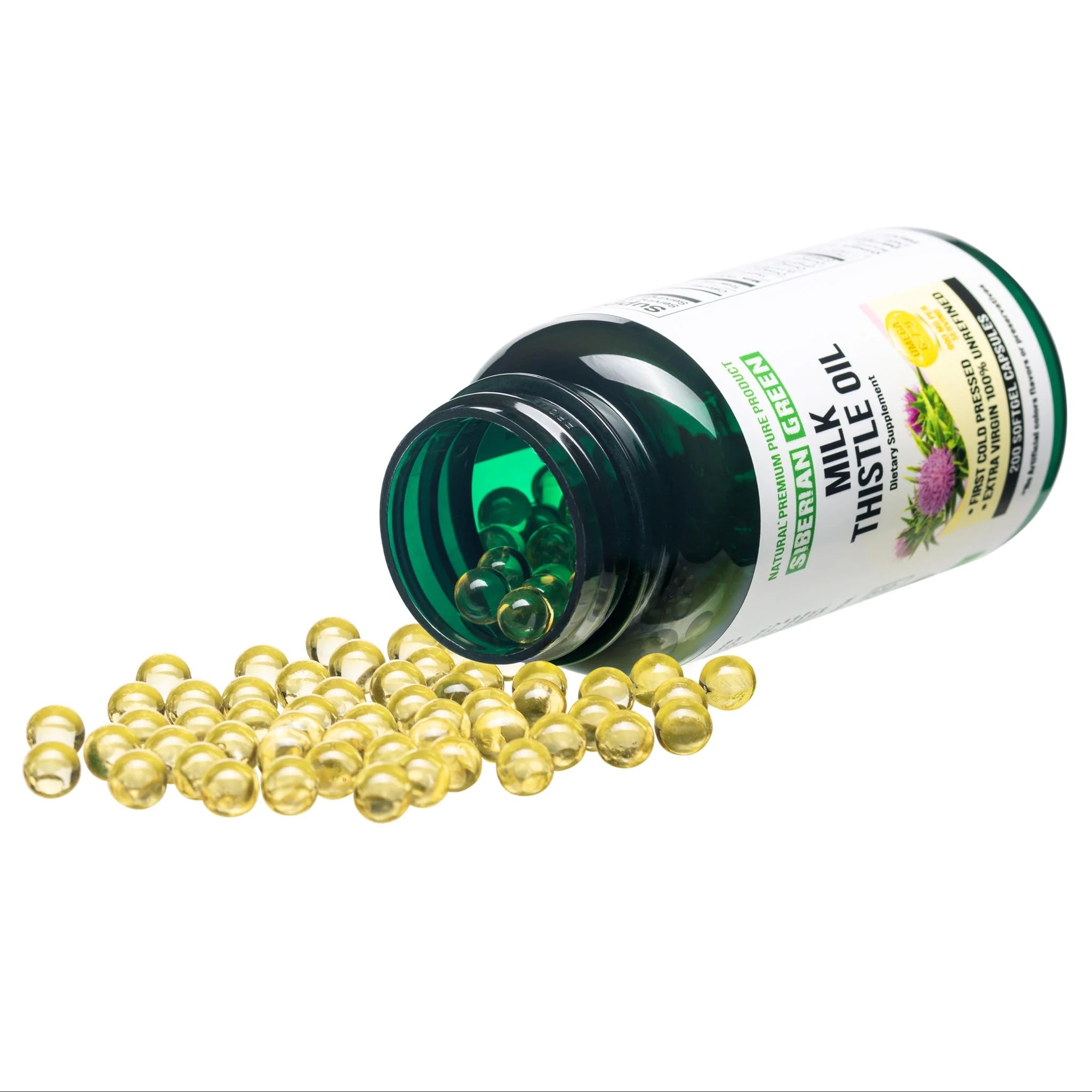 Siberian Green Milk Thistle Oil Capsules 200 Softgels Wild Harvested - Alkaline World