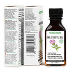 Siberian organic milk thistle oil bottle with packaging, 100ml cold pressed and unrefined for liver health.