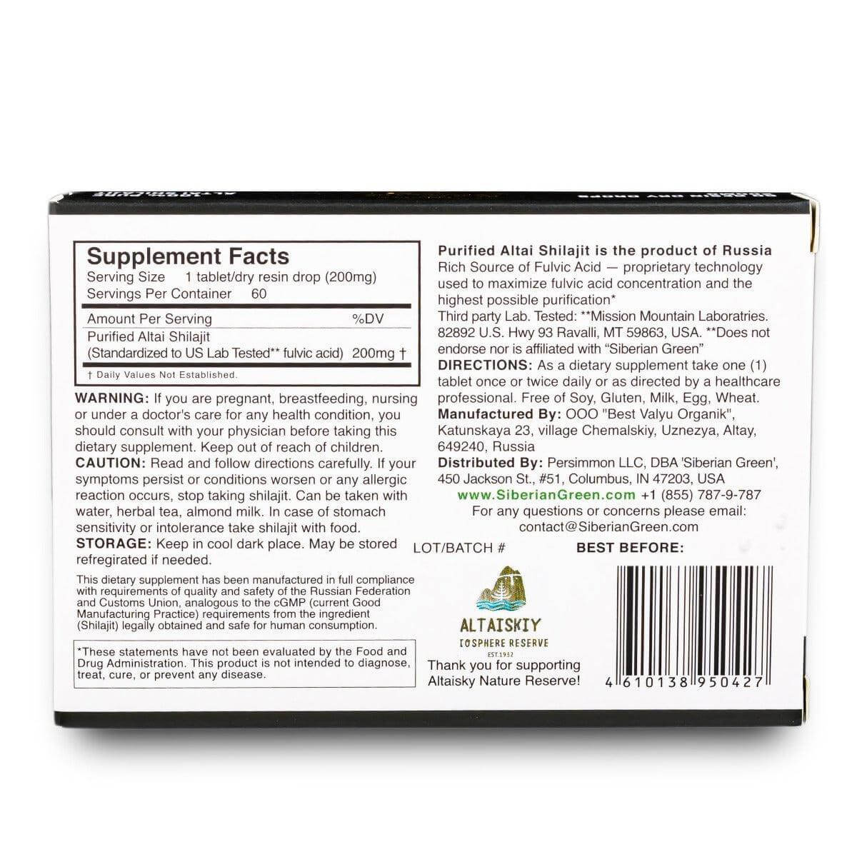 Shilajit 60 Dry Drops Altai "Golden Mountains" Siberian Green - Alkaline World