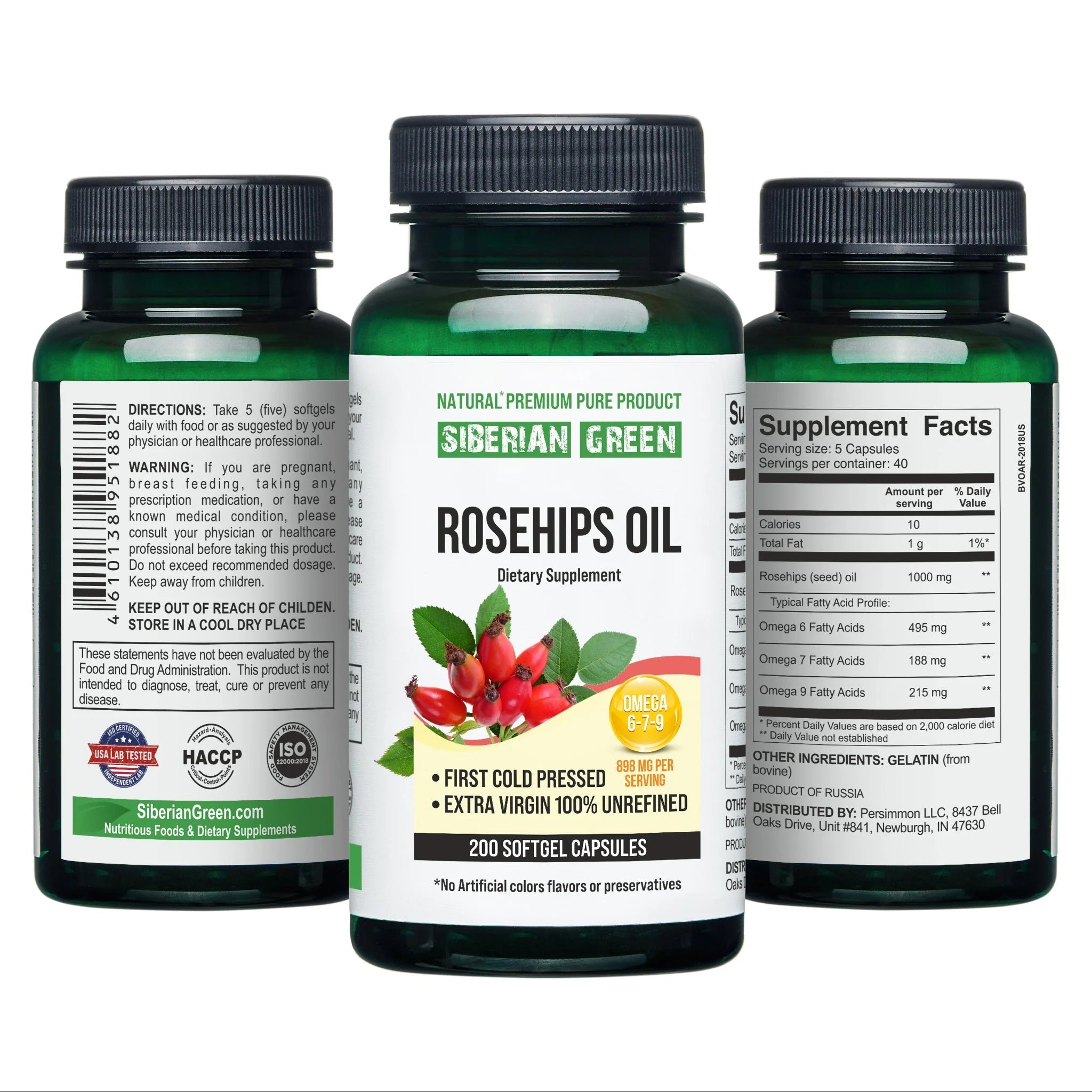 Siberian Green Rosehips Seed Oil Capsules 200 Soft gels Wild Harvested - Alkaline World