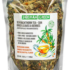 Siberian Green Sea Buckthorn Tea in a 100g package, featuring dried sea buckthorn berries and herbal tea blend.