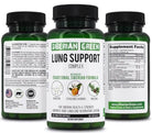 Siberian Green Herbal Lung Support vitamins with pine bark, quercetin, bioflavonoids in a bottle of 60 capsules.