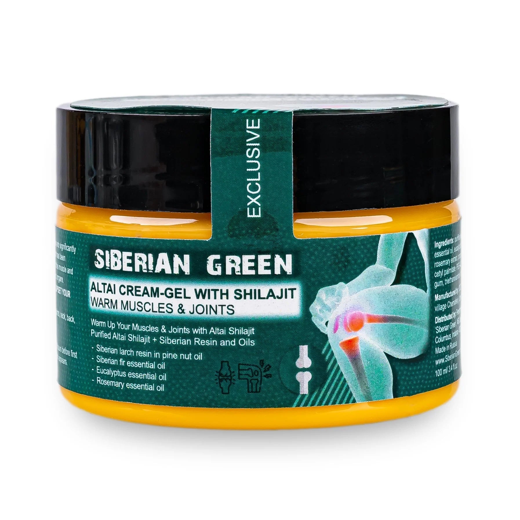 Siberian Green Warm Muscles & Joints gel with Shilajit Pine Nut Essential Oils Resin and Herbs - Alkaline World