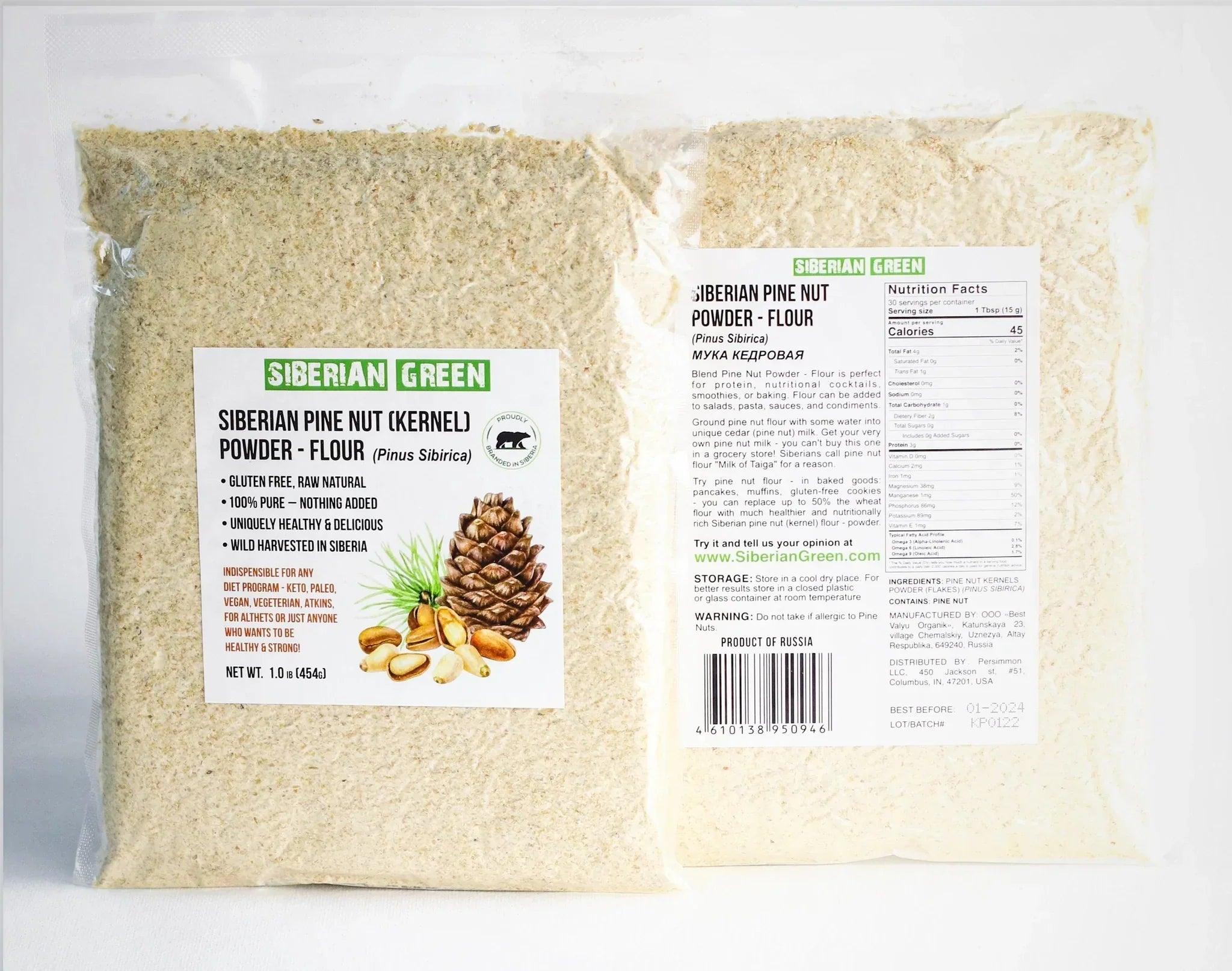 Siberian Organic Pine Nut Flakes Flour (Kernel) Powder 454g - Alkaline World