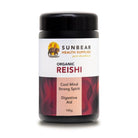 Sunbear Organic Reishi Extract powder in a 100g package, featuring natural superfoods with a 16:1 reishi mushroom extract ratio.