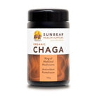 Sunbear Organic Chaga Mushroom extract bottle with label, showcasing the Sunbear brand and product details for healthy immune support.