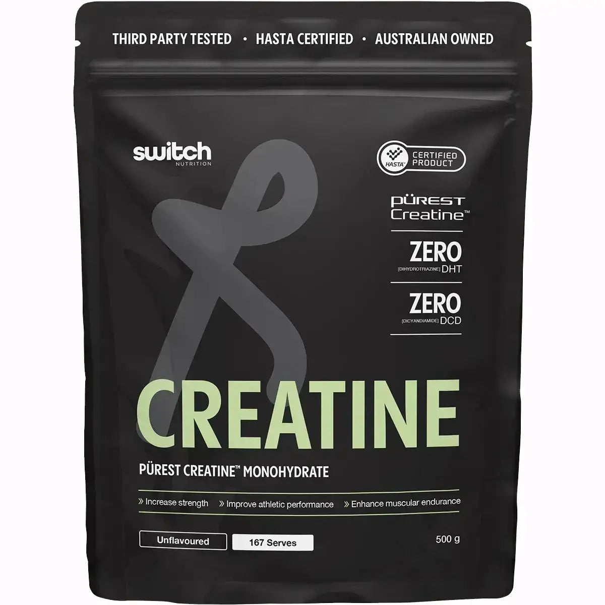 Switch Nutrition Perform Purest® Creatine Monohydrate 500g package featuring pure creatine monohydrate for enhanced performance.