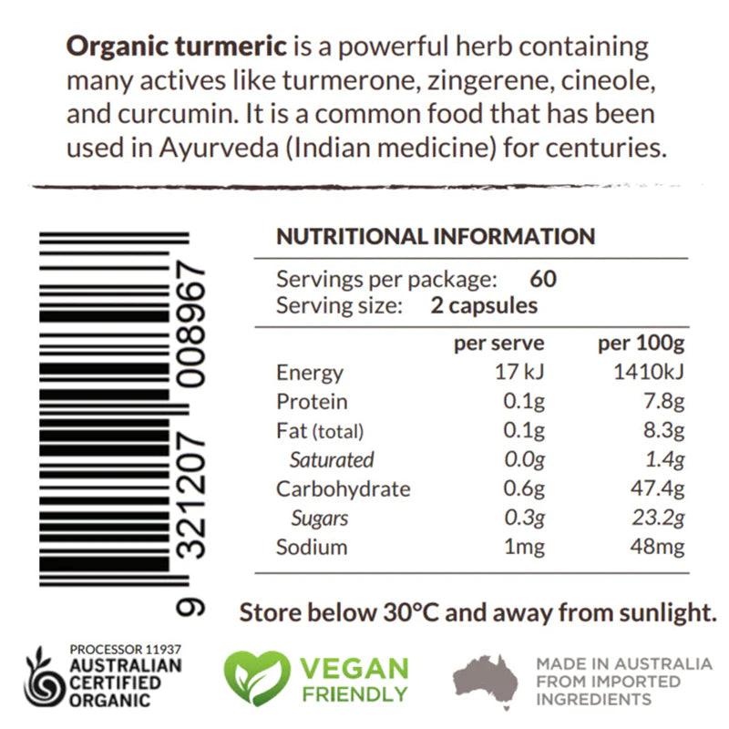 Therapeia Australia Organic Turmeric Capsules With Black Pepper PLUS 120caps - Alkaline World