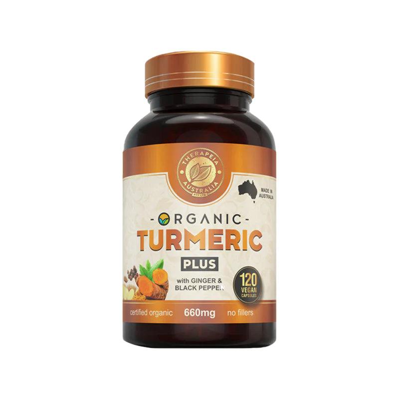 Therapeia Australia Organic Turmeric Capsules With Black Pepper PLUS 120caps - Alkaline World