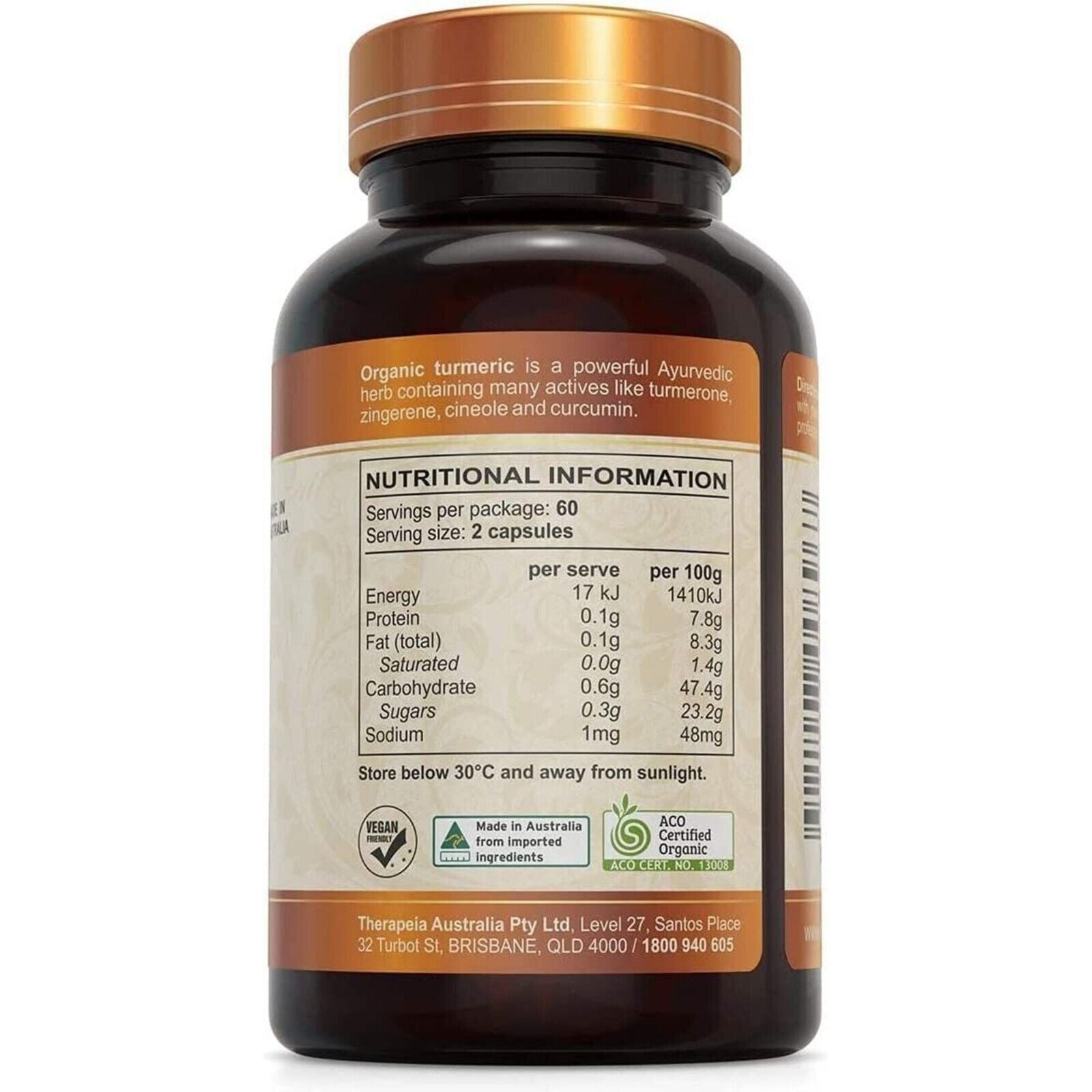 Therapeia Australia Organic Turmeric Capsules With Black Pepper PLUS 120caps - Alkaline World