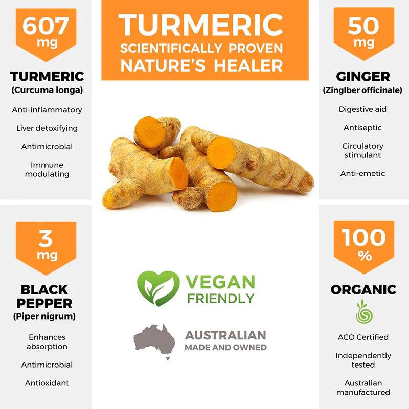 Therapeia Australia Organic Turmeric Capsules With Black Pepper PLUS 120caps - Alkaline World