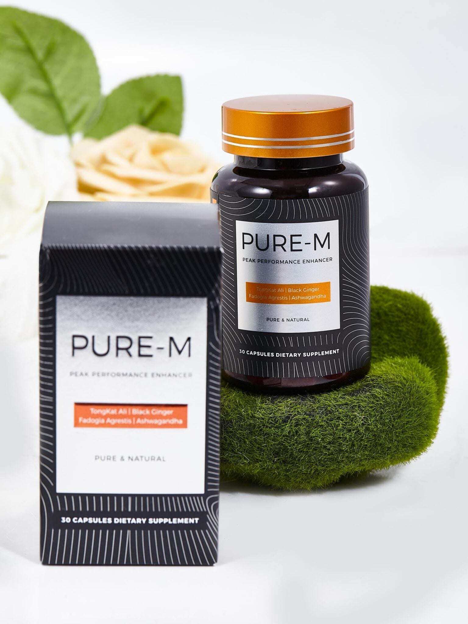 Therapeia Pure M Men’s Vitality multivitamins in a bottle of 30 capsules, designed for men's health and energy support.
