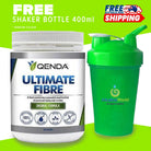 QENDA Ultimate Fibre Original Formula 500g container with free shaker, designed for gut health and dietary fiber supplementation.