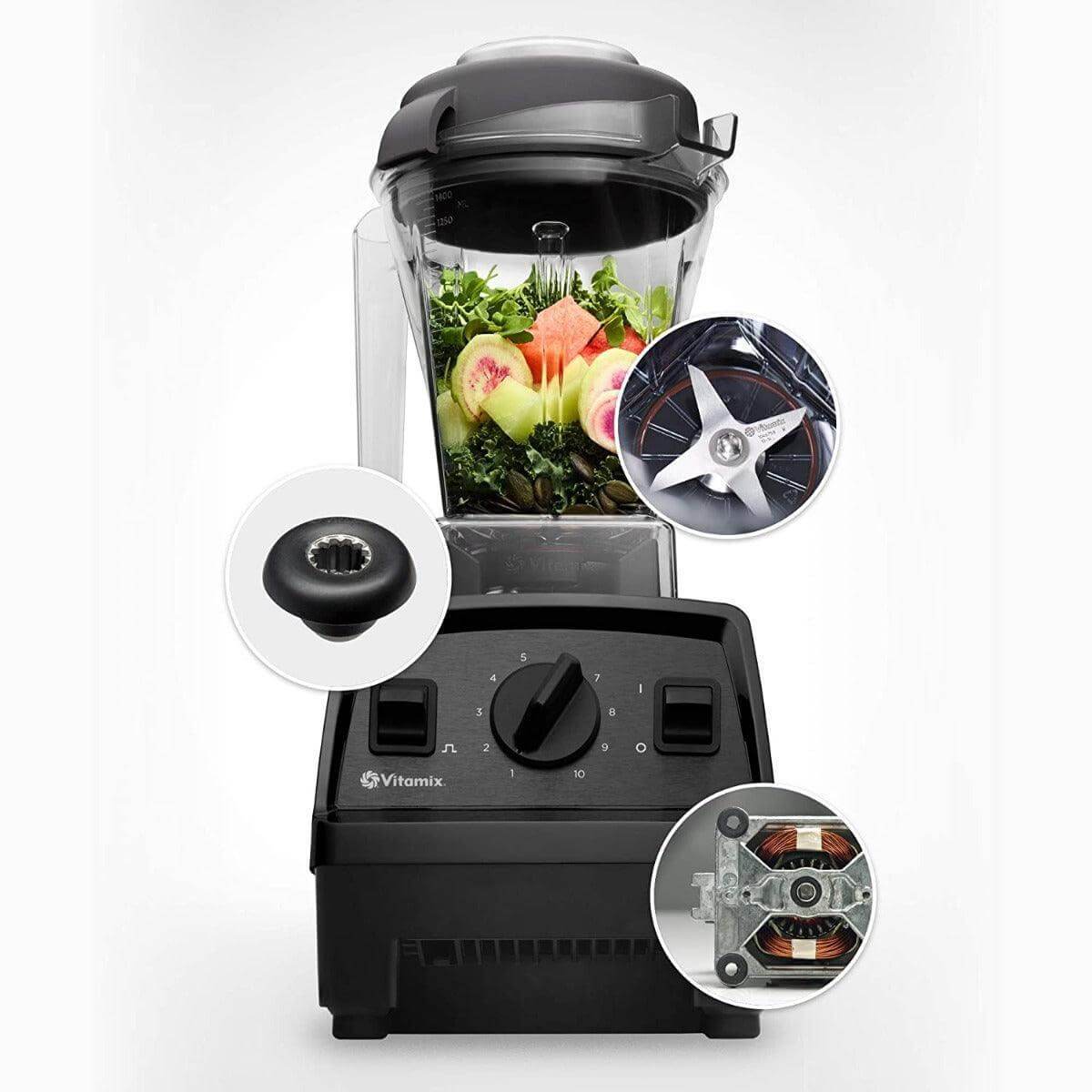 Vitamix Explorian E310 high-performance blender in black, kitchen home appliance with a sleek design for smooth blending.