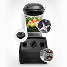 Vitamix Explorian E310 high-performance blender in black, showcasing the sleek kitchen appliance with a sturdy base and blending jar.
