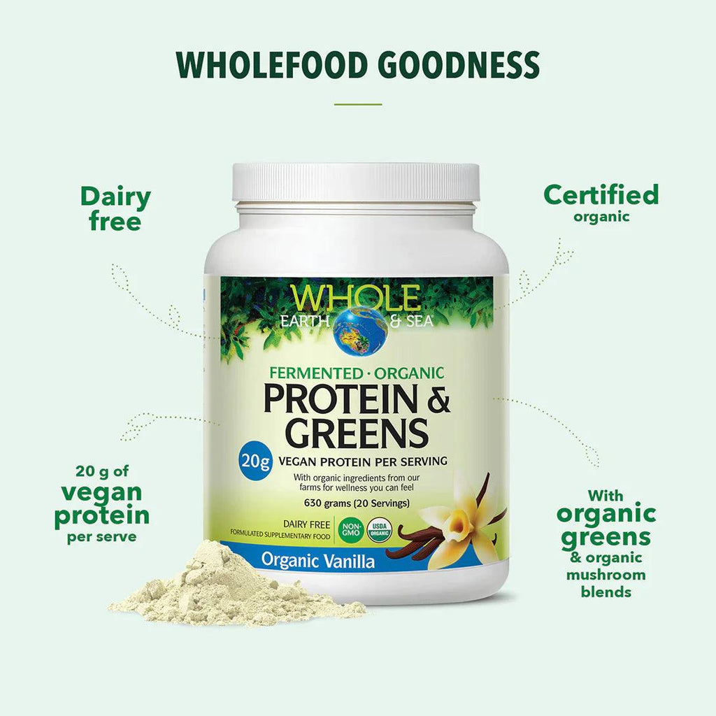 Whole Earth & Sea Protein & Greens Organic Vanilla 630g - Alkaline World