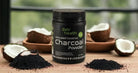 Zeb Health Activated Coconut Charcoal Powder 300g in a resealable bag, showing the charcoal powder inside.