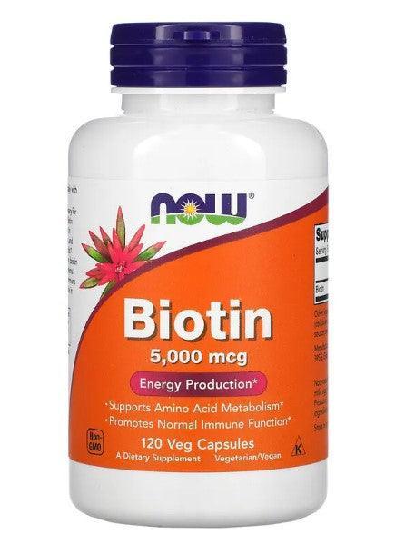 NOW Foods Biotin 5,000 mcg, 120 Veg Capsules - Alkaline World