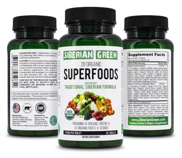 Superfoods 60 Tabs Siberian Formula Certified Organic Essential Greens Nutritious Fruits & Veggies - Alkaline World